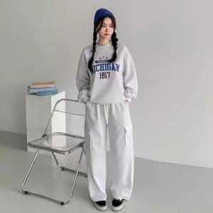 여성 봄 가을 1817 맨투맨 카고팬츠 트레이닝 세트 츄리닝 셋업 PST0478S 빅사이즈 루즈핏