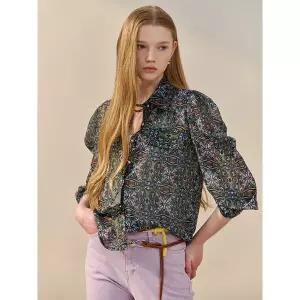 [마쟈]오리엔탈 에스닉 패턴 퍼프 소매 블라우스_P417093431