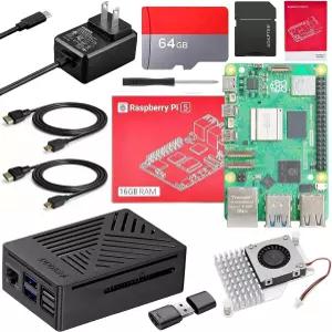 Veson Raspberry Pi 5 16GB 스타터 키트(16GB RAM) 64GB 카드 리더 키트 GaN 27W 5.1V 5A 전원 공급 장치