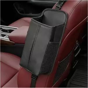 DEAELF 앞좌석용 자동차 티슈 홀더 메쉬 포켓 2개가 있는 방수 가죽 직사각형 박스 커버 휴대폰 카드용