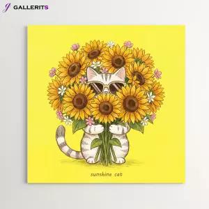 [갤러리츠] 선샤인 고양이 해바라기 그림 돈들어오는 거실 현관 카페 인테리어 액자