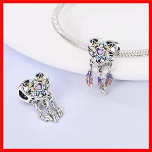 오리지널 925 실버 드림캐쳐 참 귀걸이 팔찌 반지 목걸이 여성용 주얼리 세트 DIY