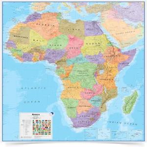 대형 아프리카 월 지도 정치 - 적층 48 x 36 인치 2024 업데이트 인터내셔널