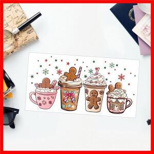 크리스마스 UV DTF 컵 랩 데칼, 유리 컵용 전송 스티커, 진저 브레드 산타 마찰에 병용 전송 컵 스티커, 1