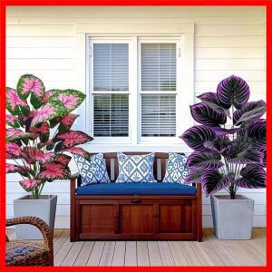 보라색 분홍색 잎을 가진 인조 칼라디움 식물 2개 세트, 바닥 정원, 집, 침실, 사무실 장식용 분재