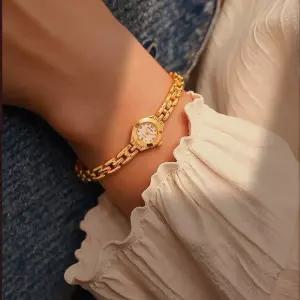 우아한 작은 다이얼 여성용 시계 럭셔리 브랜드 골드 손목시계 심플 드레스 쿼츠