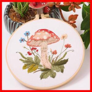 DIY 만화 자수 키트 인쇄 버섯 패턴 바느질 초보자 꽃 크로스 스티치 세트 후프 수제 홈 장식