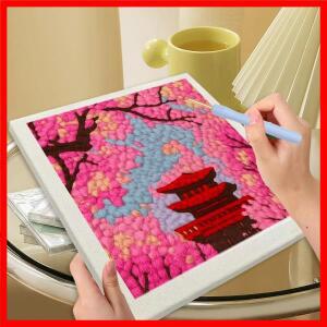 펀치 니들 자수 프레임 세트 완성형 스티치 실 바늘 풍경 패턴 초보자용 DIY 키트