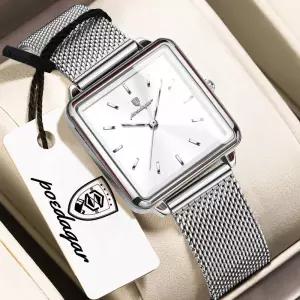 포에다가 오리지널 고급 여성용 손목시계 방수 메쉬 스테인리스 스틸 여성 시계 사각형 우아한 쿼츠