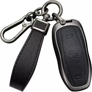 키체인 합금 PU 가죽 소재 키포브 커버가 장착된 테슬라 모델 S 액세서리와 호환되는 하이베요 키 케이스