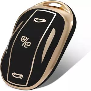 Tesla 3 버튼 키 포브 커버 TPU 스마트 케이스 Model X 키리스 엔트리 원격 액세서리(골드-블랙)와