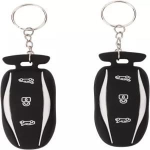 테슬라 모델 S/ 3/ Y/ X 스마트 키(블랙)와 호환되는 라이시우 실리콘 고무 키 포브 커버 케이스