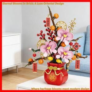 꽃꽃다발 빌딩 블록 벽돌 중국어 음력 새해 복숭아 수선화 분재 화분 홈 인테리어 선물