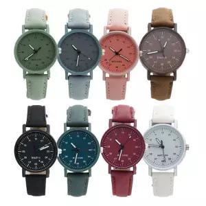 여성 시계 PU 가죽 스트랩 쿼츠 손목시계 방수 라운드 다이얼 레트로 여성용