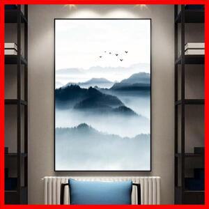 나무 내부 프레임 캔버스 벽 예술 새로운 중국 스타일 산 안개 배 풍경화 인쇄 장식 포스터 가정용