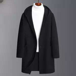 남성용 코트 양면 후드 리버시블 하프 보온 재킷 트위드