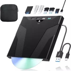 juwuoi 외장 블루레이 드라이브 SD/TF 포트가 있는 USB PC 노트북용 8-in-1 블루레이/DVD Windows Linux