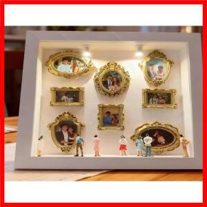 DIY 미니 박물관 사진 앨범 실루엣 박스, 조각상과 금색 프레임이 포함된 창의적인 추억 전시 키트, 웨딩