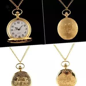 회중시계 목걸이 골드 기차 문양 클래식 패션 액세서리 체인 장식 주머니 시계