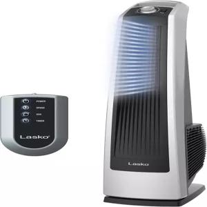 침실 차고 지하실 체육관용 라스코 고속 진동 타워 팬 리모컨 타이머 3가지 강력한 속도 35인치 실버/블랙