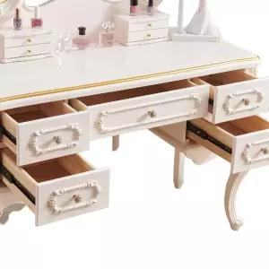 엔틱화장대 고급 공주 서랍 led 화장대 조명 거울 수납 세트 콘솔 원목