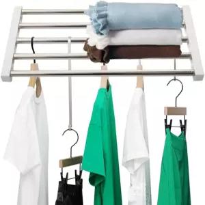 허쉬 확장형 옷장 선반 레일 금속 걸이봉 보관 랙 조절 가능한 캐비닛 찬장 주방 욕실용 분리기 정리함