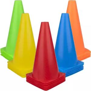 Fasmov 30팩 플라스틱 트레이닝 콘 9인치 트래픽 실내 야외 스포츠 민첩성 축구 유연한 세트 스케이팅 드릴