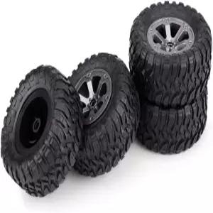 RC 카 타이어 4PCS/세트 1 16 원격 제어 군용 자동차 부품 크롤러 고무 및 금속 림 휠 세트 오프로드 트럭