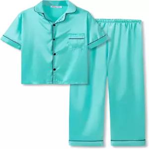 톱갈 리틀 빅 걸스 파자마 세트 사이즈 6-16 - 푹시아 새틴 실키 귀여운 긴팔 바지 의상