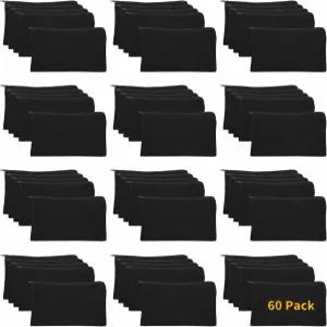 SLNNROA 60개입 20.5cm(길이) * 12cm(너비) 캔버스 메이크업 파우치 대량 연필 지퍼 주머니 DIY 공예