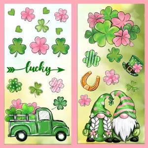 아일랜드 홀리데이 파티 홈 오피스 교실 장식용 핑크 그린 샴록 클로버 트럭 재사용 가능한 창문 스티커