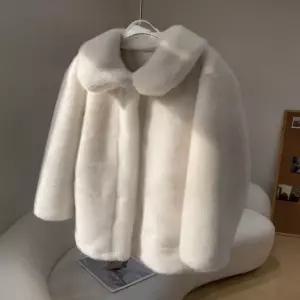 포켓 블렌드 라운드 후리스 테디베어 롱 코트 양모 플러피 데일리 플레어 버튼 폭스퍼