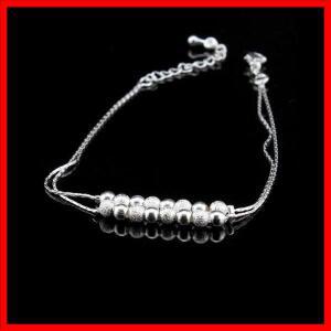 뜨거운 판매 더블 레이어 볼 구슬 여성 구두 925 스털링 실버 서리로 덥은 펜던트 발 체인 비치 Anklets 팔