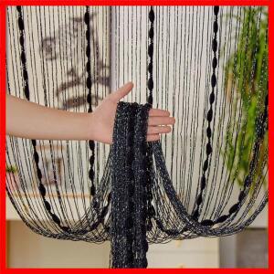 프리미엄 실버 랜턴 디자인 라인드 커튼 세트 1개 - 100x200cm 프린지 시어 보일 도어 (매장 파티션 장식용