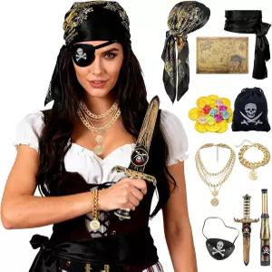Jococs 9Pcs 해적 의상 액세서리 장비 할로윈 파티를 위한 코스프레 소품 르네상스 수트 공급