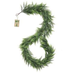 72피트/6피트 터치 시더 갈랜드, 맨틀 실내 계단 난간 벽난로 장식용 6피트 크리스마스 인조 사이프러스 도어 주니퍼 갈랜드