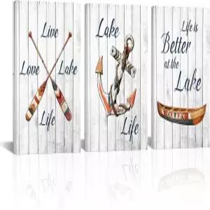 비오테왈 호수 패들 캔버스 월 아트 라이프 더 나은 풍화 카누 그림 페인팅 집들이 선물 오두막 장식