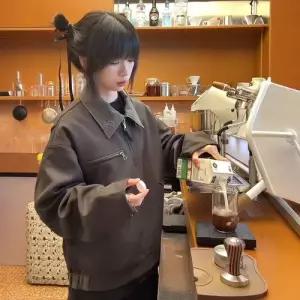 토르 남사친 봄 쇼트 코트 그네 체크 양면 칼라 정장 재킷 OPH3