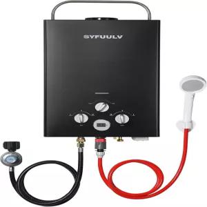 Syfuulv 프로판 온수기 탱크리스 1.58GPM 6L 야외 휴대용 즉석 온디맨드 41 000 BTU 과열 방지 캠핑 RV