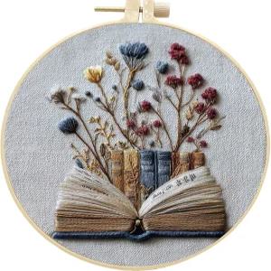 초보자용 폰누이 자수 키트 후프가 있는 플라워북 프리스탬프 패턴 따라가기 쉬운 크로스 스티치 컬러 실