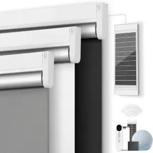 리모컨 및 태양광 패널이 장착된 모터식 암막 스마트 롤러 블라인드 - Windows용 자동 전기 차양 알렉사와