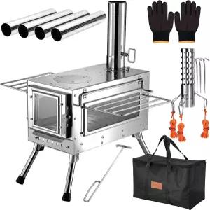 캠핑 우드 스토브 버닝 텐트 사냥 얼음 낚시용 핫 스토브(실버-15.7 * 7.6 9.5인치)