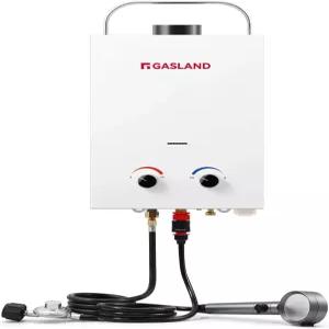 GASLAND BS158 야외 휴대용 온수기 1.58GPM RV 캠핑용 프로판 탱크리스 6L 과열 방지 설치 용이성 흰색