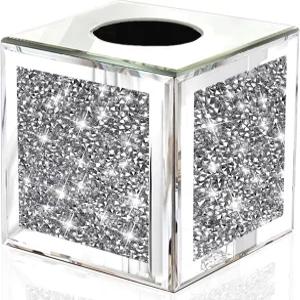 워크레드 스퀘어 미러 티슈 박스 커버 크리스탈 분쇄 다이아몬드 욕실 휴지나 테이블 위 냅킨용 실버