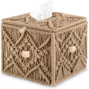 칼로칼로 수제 티슈 박스 커버 장식 마크라메 보호 사각 홀더 면 로프 직조 냅킨 페이셜 페이퍼 정리
