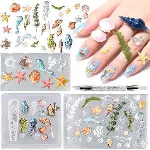 JFIYUOMCI 3PCS 오션 네일 몰드 - (조개 불가사리 소라 거북이 해파리 고래) 실리콘 아트 비치 디자인 여름