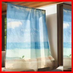 두꺼운 유럽 스타일의 패셔너블한 하늘색 바다 해변 햇빛 차단 커튼 도어 드레이프 짧은 파티션 홈 데코