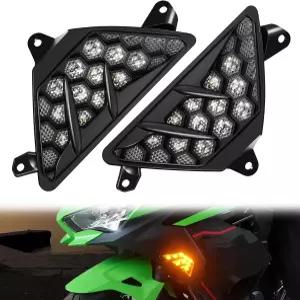 럭세모토 LED 턴 시그널 헤드라이트 닌자 400 500 듀얼 컬러 모터사이클 전면 보조등 가와사키 300 650