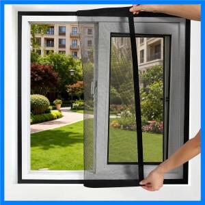 200+ 사이즈 블랙 방충망 커튼, 훅앤루프 간편 설치, 재사용 가능 통기성 메쉬, 어린이 안전 모기 차단