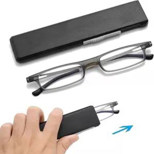 OWTXIS 초박형 접이식 독서 안경 여성용 컴팩트 TR90 블루 라이트 차단 리더 휴대용 슬림 플랫 케이스 포함
